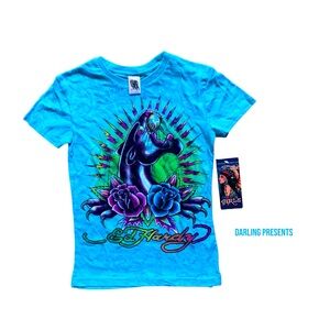 ED HARDY ETERNAL LOVE PANTHER TEE SHIRT GIRLS COLOR BLUE SIZE XL
